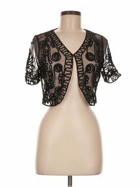 Sheer Black Embroidered Cropped Bolero